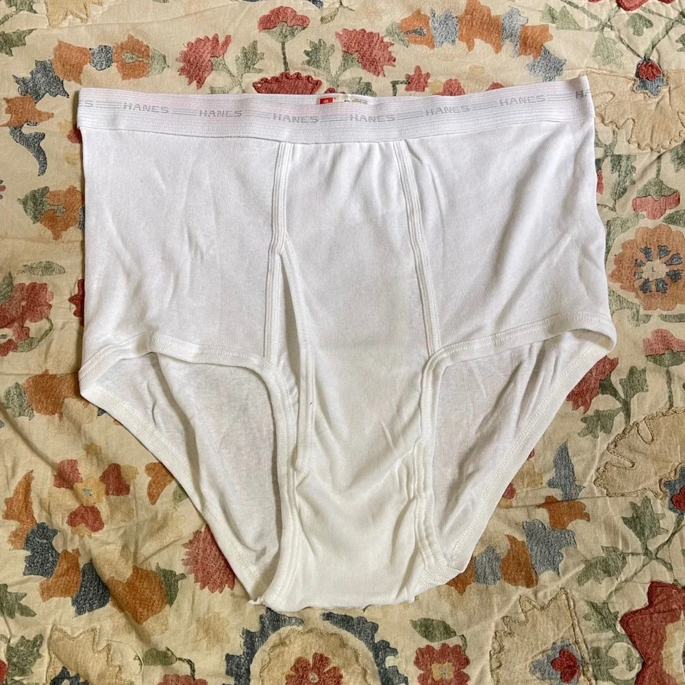4 VTG Hanes 42 100% Cotton White Briefs 3 Grey Gray Stripe Waistband 80s 90s